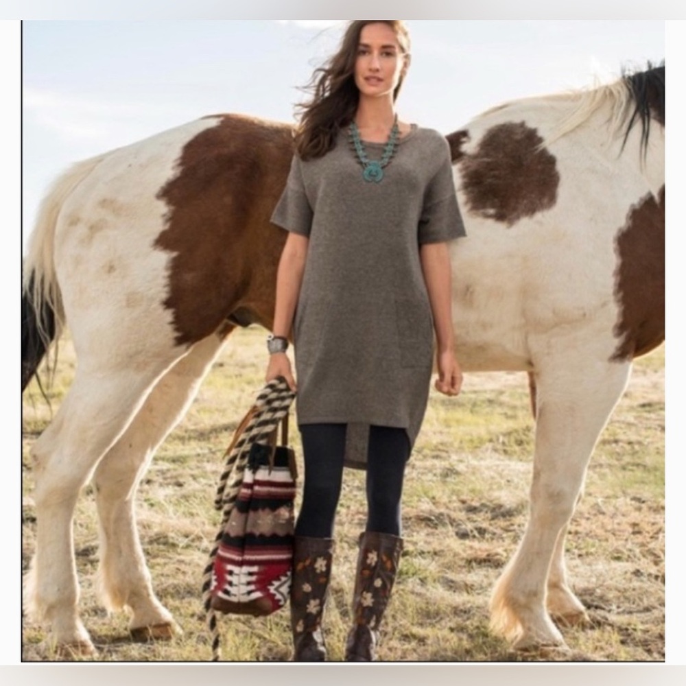 Sundance Charcoal/Taupe Merino Wool Knit High Low Dress w/Pockets, Size PS